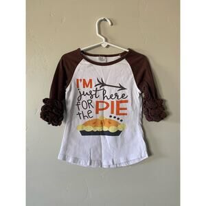 "I'm Just Here for the Pie" Girls Ruffle Sleeved Thanksgiving Shirt